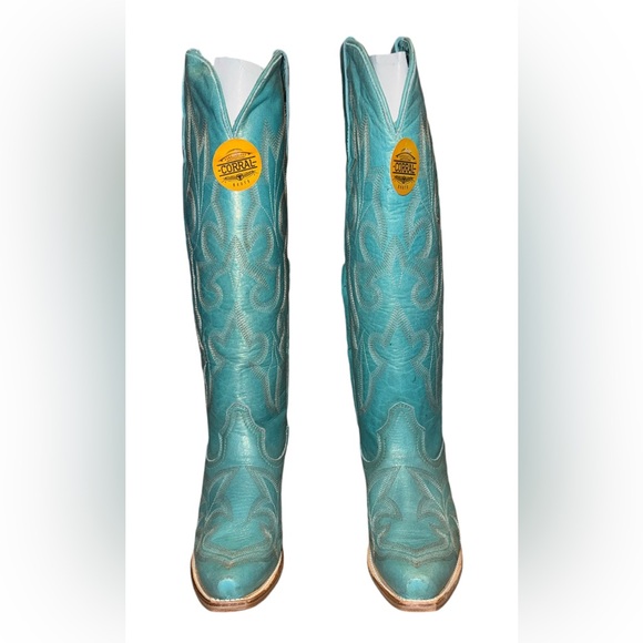 CORRAL WOMEN'S TALL BLUE EMBROIDERY WESTERN BOOT - women’s size 10 - Picture 2 of 9